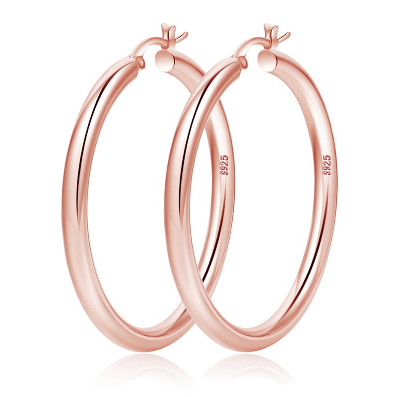 OOOPEL Thick Rose Gold Hoop Earrings For Women Sterling Silver Chunky Rose Gold Hoop Earrings Lightweight Small Large Tube Hoop Earrings For Womens Hollow Rose Gold Hoop Earrings Chunky Rose Gold Hoops - Image 1